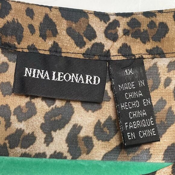 Nina Leonard Cheetah Print Sheer Blouse 1X - Picture 3 of 6